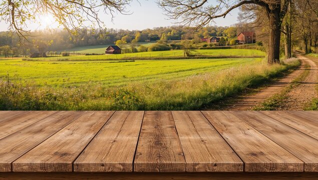 Fototapeta Workspace featuring a decorative open section and a seasonal farming landscape
