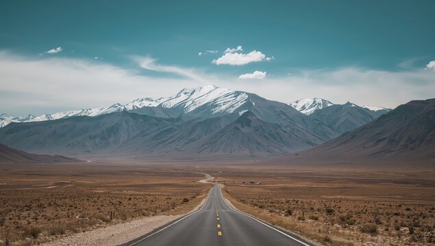 Empty highway through mountain range - Powered by Adobe