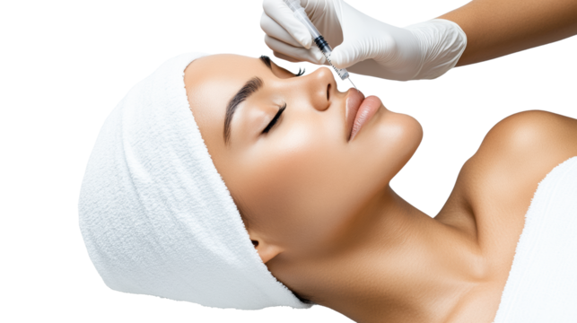 Beautiful Woman Receiving Cosmetic Treatment on Transparent Background