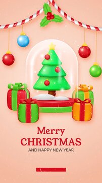 Festive Christmas and New Year Greetings with Tree and Gifts.