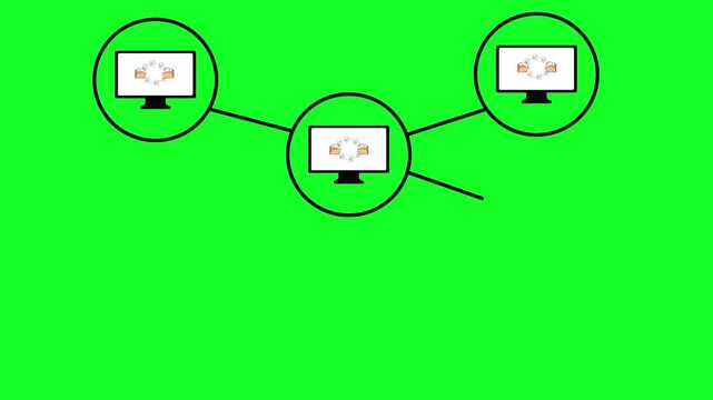 Computer Network Connection, Data Sharing and Communication System Animation