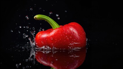 A burst of red bell pepper juice on a black surface