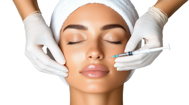 Beautiful Face Receiving Cosmetic Treatment on Clear Background