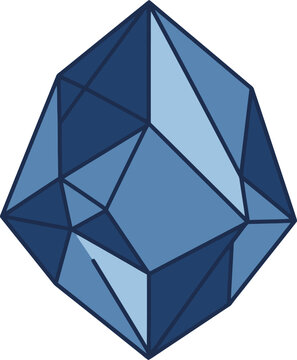 Geometric, faceted blue polygon on white. Modern style.