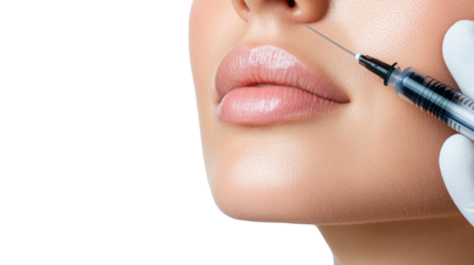 Beautiful Lip Enhancement with Syringe on Transparent Background