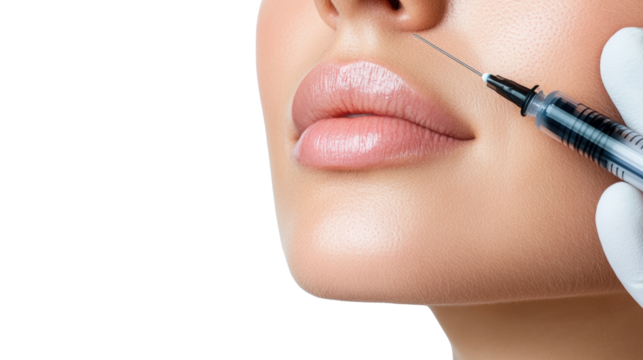 Beautiful Lip Enhancement with Syringe on Transparent Background
