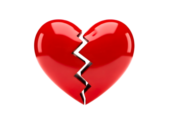 Glossy red broken heart isolated on transparent background