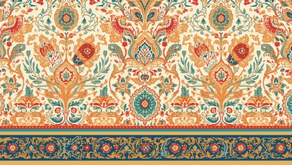 Attractive Mughal-Inspired Border Featuring Vibrant Colors for Fabric Designs