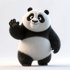cheerful 3d panda waving with a friendly smile, perfect for welcoming designs, children's content, and playful branding projects