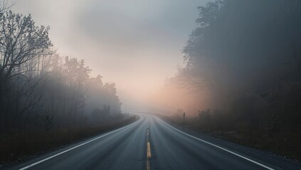 Misty highway during early morning hours