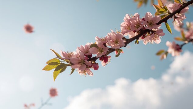 Fruit tree blossoms flourishing against a blue backdrop