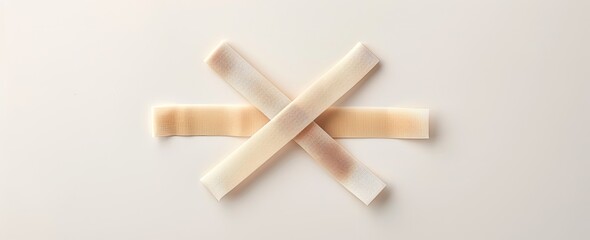Two strips placed diagonally across each other on a plain surface, healthcare