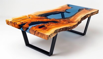 Unique Wood Resin Coffee Table Interior design on white background for home decor