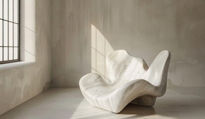 Unique Wooden Chair in Light-Filled Corner, Shadow Play. Interior Design Element