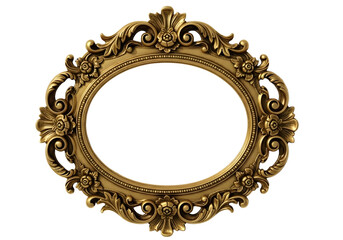 Ornate antique oval gold picture frame isolated on transparent background