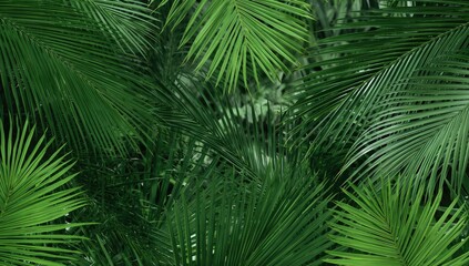 Creative spring nature backdrop featuring green tropical palm leaves and pink bunny ears for Easter. Minimalist abstract jungle or forest design in a modern style.