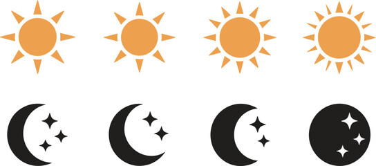 Sun and Moon Icon Vector Set – Day and Night Celestial Symbols for Weather, Astronomy, and App Design