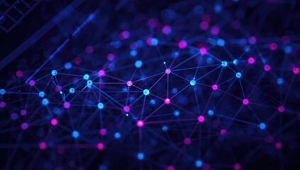3D Illustration of a Digital Data Network Featuring Blue and Pink Interconnected Nodes in a Futuristic Tech Setting