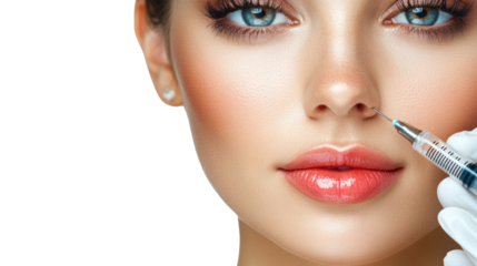 Beautiful Woman Receiving Cosmetic Injection Treatment on Transparent Background