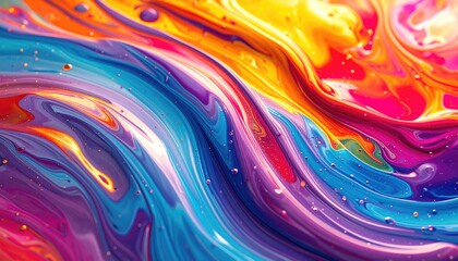 Vibrant mixed paints flow smoothly; colorful abstract background for creativity use