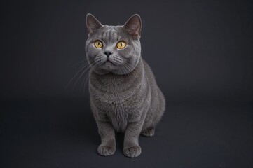 Adorable Grey Cat Posed Against a Black Backdrop