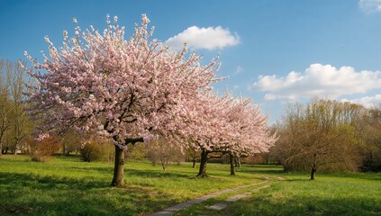 Fototapeta premium Photos of apple trees blooming in a springtime setting