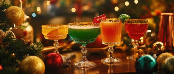 Colorful holiday cocktails festive drinks celebration bar new year christmas winter party