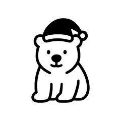 Cute Cartoon Polar Bear with Santa Hat Vector