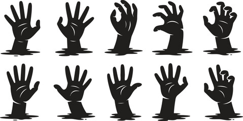 Zombie Hands Silhouette Vector Set &ndash; Creepy Horror Icons for Halloween, Graveyard, and Scary 