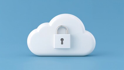 3D Cloud Model Featuring a Secure Padlock Symbol. Visualization of Data Security and Privacy in Cloud Storage. Encryption and Confidentiality Concept.