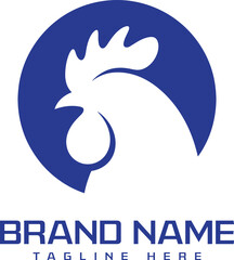Modern Rooster Logo Vector Illustration – Blue Farm Animal Emblem for Brand, Restaurant, and Agriculture 