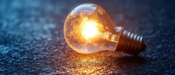 Glowing lightbulb on dark surface ideas innovation and energy concept