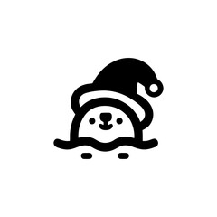 Festive Seal Cartoon with Santa Hat Icon Design