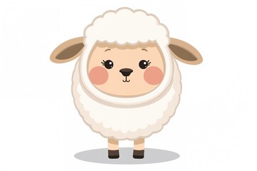 Adorable cartoon sheep with rosy cheeks on a plain white background suitable for kids' decor and invitations