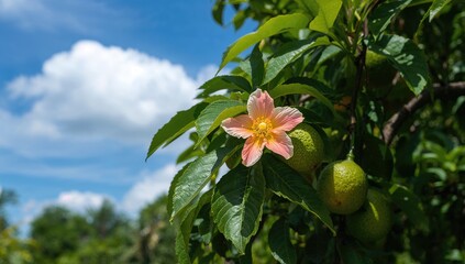 Guava Blossom Amidst Greenery and Blue Sky