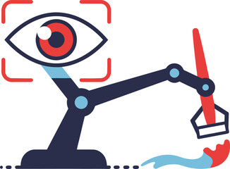 Eye scan by robotic arm. AI vision.