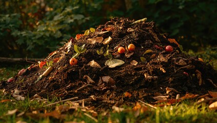 Home compost setup with layered organic waste and earth