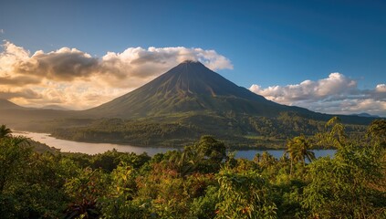 Fototapeta premium Volcano emitting smoke with a visible plume