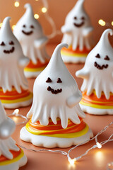Adorable ghost meringues decorated for halloween festivities