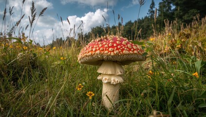A Cerioporus squamosus fungus thriving in a field