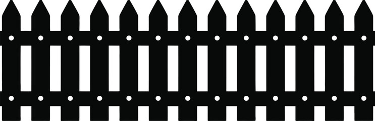 Classic Black and White Picket Fence Vector Graphic Illustration