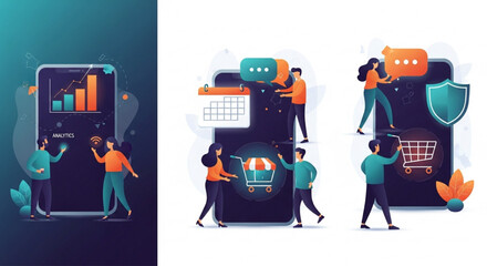 Online Shopping Success People Interacting with Digital Business Elements