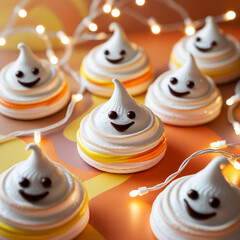 Adorable swirled meringue ghosts with festive lights