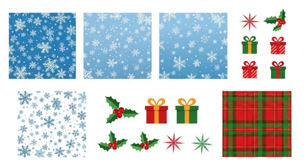 Festive Winter Snowflake and Gift Box Patterns for Holiday Design
