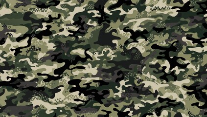 Seamless camouflage design with 2D outdoor illustrations