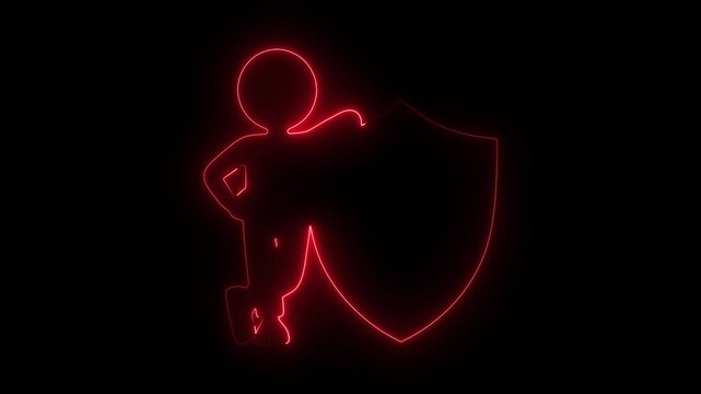 Man character leaning on shield with section symbol for legal protection
