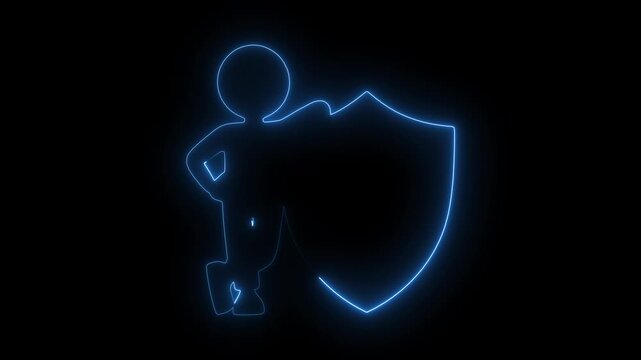 Man character leaning on shield with section symbol for legal protection
