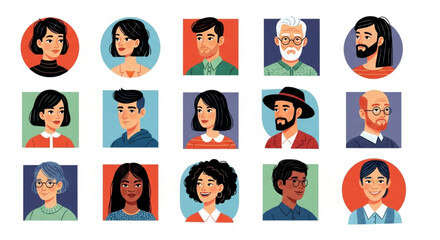 Diverse group of people portraits set, representing different ages, ethnicities, and genders