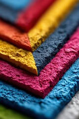 Fototapeta premium Colorful layers of textured paper arranged in a vibrant pattern showcase artistic creativity in a crafts setting