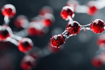 Red molecular structures in a scientific setting demonstrating molecular chemistry and interactions in a lab environment